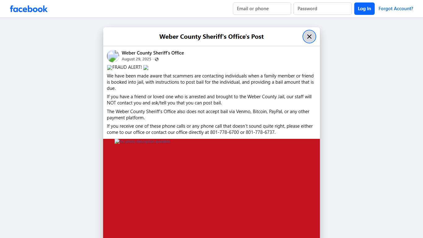 🚨FRAUD ALERT! 🚨 We have... - Weber County Sheriff's Office Facebook